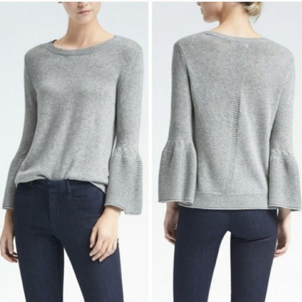 Banana Republic Merino Wool Cashmere Blend Bell Sleeve Sweater Grey Womens M